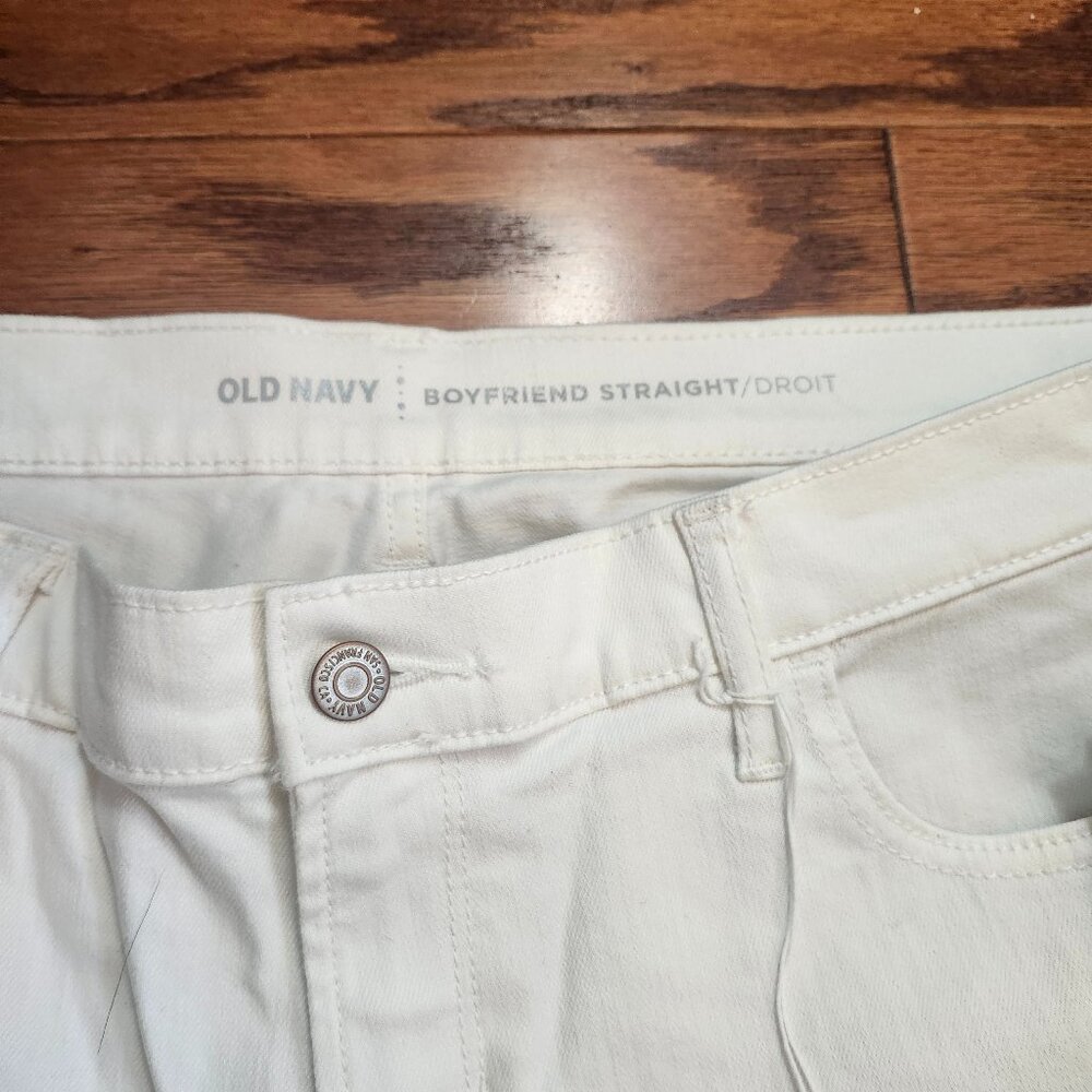 Old Navy Size 14 Tall Boyfriend Straight DROIT Cotton Blend Jeans White NWT - Picture 4 of 14